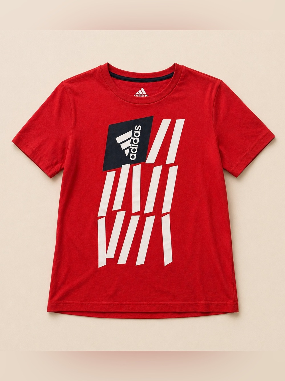 adidas Red Graphic Tee with White Stripe Design